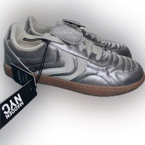 MADISON NYC Silver Leather Sneakers with Gum Sole